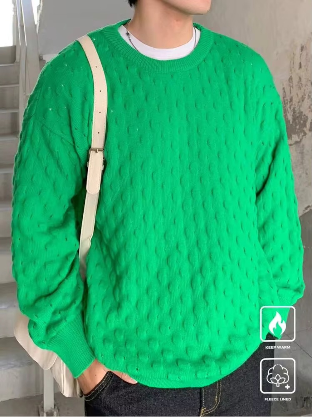 SHEIN Kelly Green Textured Knit Sweater